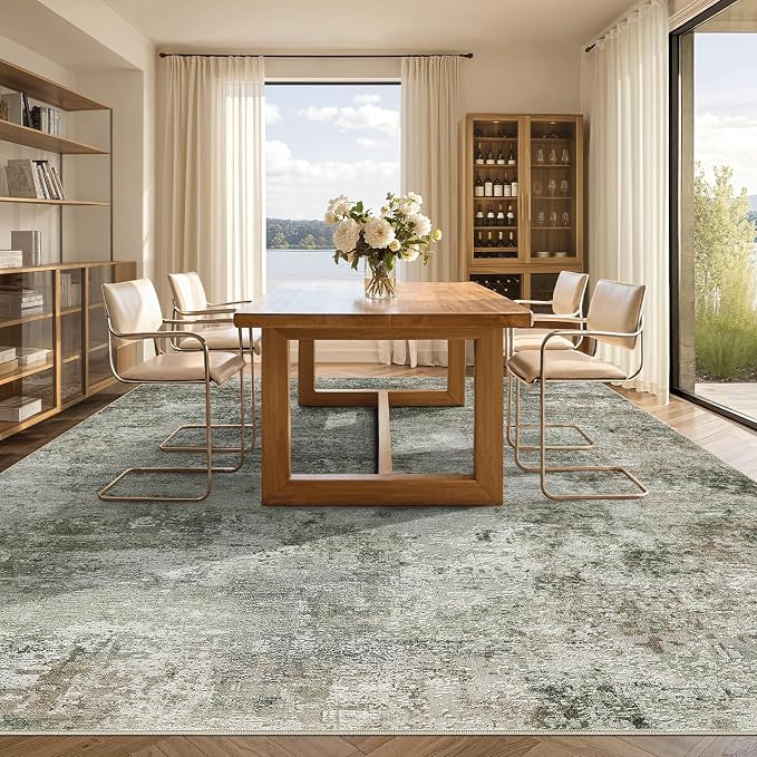 Tortania Area Rug Living Room Rugs - 10x14 Washable Large Soft Neutral Boho Moroccan Bohemian Farmhouse Rug Indoor Floor Carpet for Bedroom Under Dining Table Home Office Decor - Olive Brown