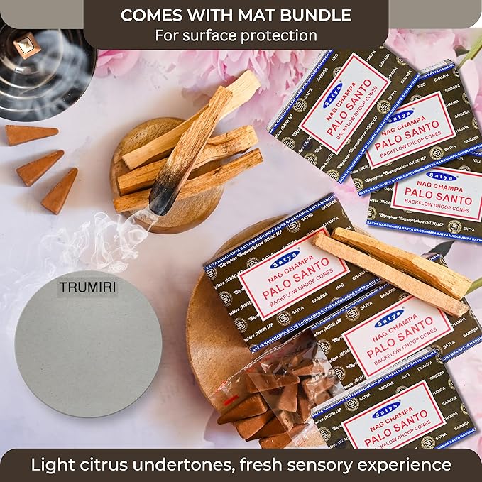Palo Santo Backflow Incense Cones for Waterfall Aromatic Smoke Fountain Haze Falls and Mat Bundle - Pack of 6