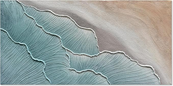 24x48 inch Hand Painted Modern Abstract Art Oil Painting Blue Waves Abstract Texture Art Painting Home Wall Decorative Art