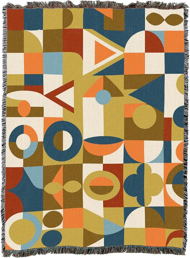 Pure Country Weavers Retro Geometric Shapes Blanket - Mid Century Modern - Gift Tapestry Throw Woven from Cotton - Made in The USA (60X80)