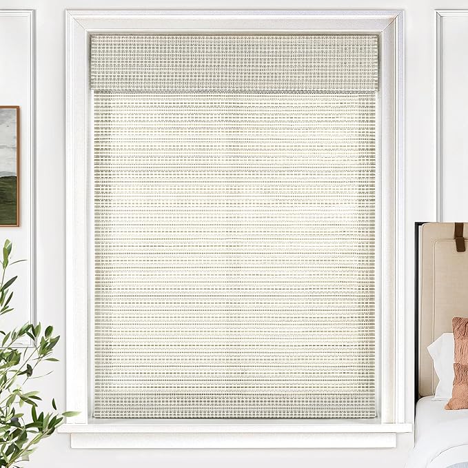 UNISHADES Cordless Bamboo Roman Shades, 39×64 in, Greystone | Thin Bamboo Strip Weaving Technique, Light Filtering without obstructing the view