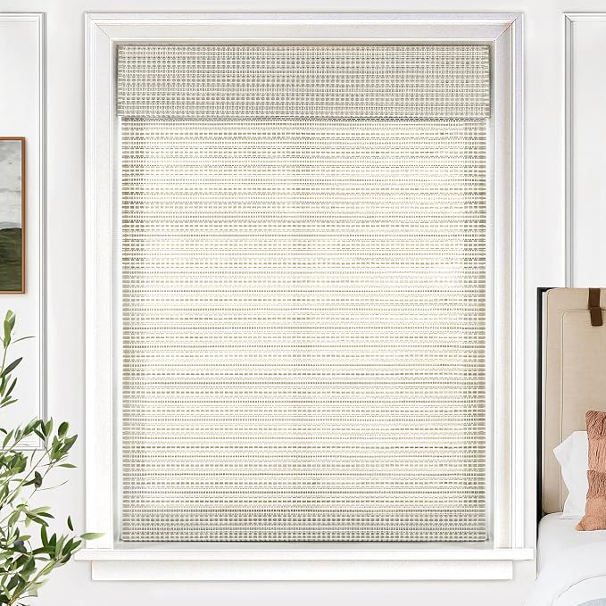 UNISHADES Cordless Bamboo Roman Shades, 33.5×64 in, Greystone | Thin Bamboo Strip Weaving Technique, Light Filtering without obstructing the view