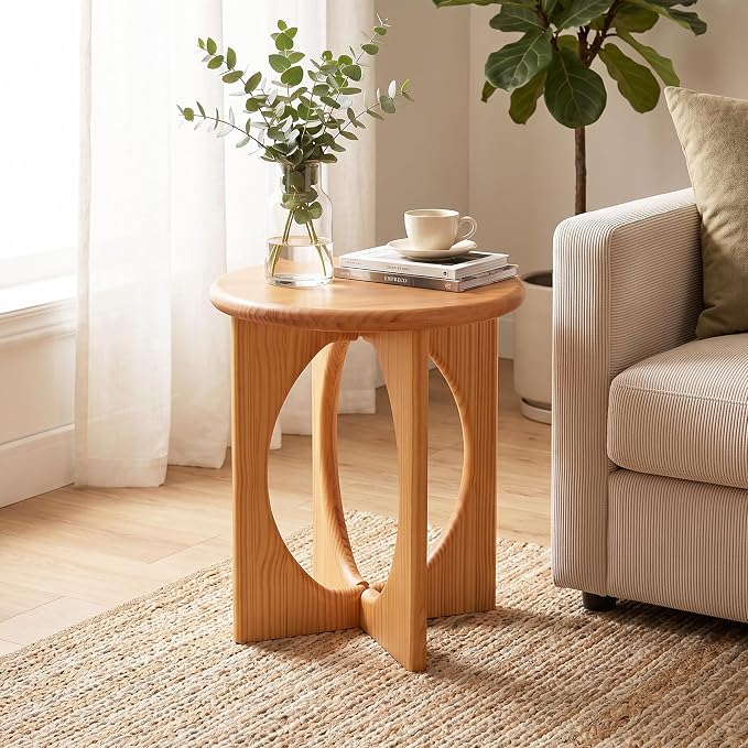 Christopher Knight Home Pines Modern Round Side Table, Living Room Sofa End Table, Small Coffee Table with Geometric Cross-Leg, Natural