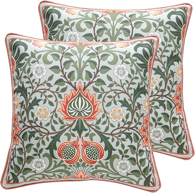 ISAENNE Designer Linen Square Throw Pillow Cover,Set of 2,18"x18"-Naples A | Vintage French Elegant Pillow Cover,Concealed Zipper Design,Floral Pattern,Sofa,Bedroom,Living Room,Lounge Chairs