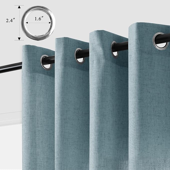 Aersas 2 Panels Blue Linen Curtains 108 Inches Long for Living Room Grommet Extra Long Semi Sheer Curtains Boho Farmhouse Light Filter Linen Drapes 108 Inch Length for Bedroom Large Window 9 FT