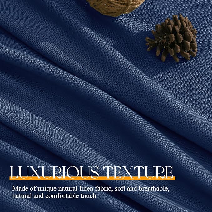 Jowels Denim Blue Linen Curtains 84 Inch Long 2 Panels for Living Room | Light Filtering Semi Sheer Curtain, Back Tab Pocket Pleated Look, Boho Farmhouse Textured Privacy Drapes for Bedroom Window