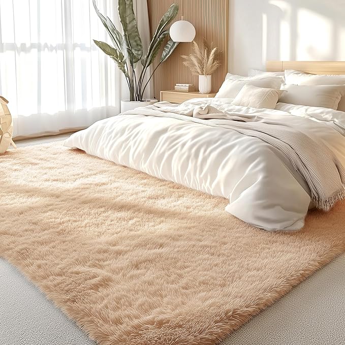OLANLY 7x7 Machine Washable Large Area Rugs for Living Room, Bedroom, Soft Fluffy Shaggy Bedside Rug, Indoor Floor Carpet for Kids Girls and Boys, Dorms, Nursery, Home Decor Aesthetic, Beige