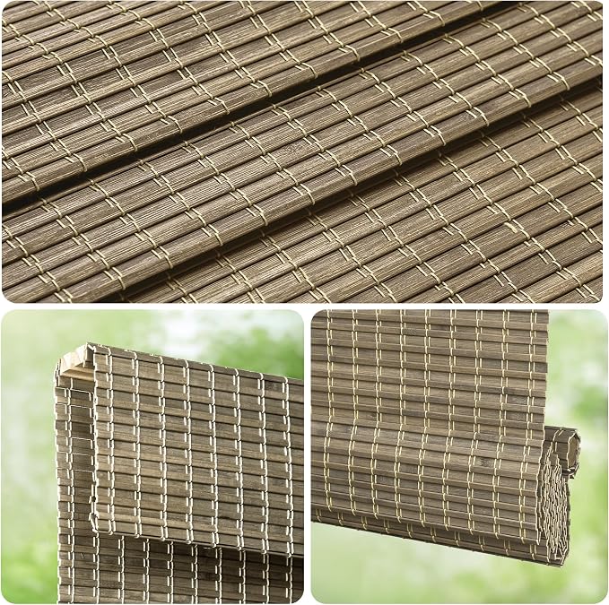 LazBlinds Cordless Bamboo Roman Shades, 46.5x48, BDP-Driftwood | Privacy Blinds for Interior Windows, Room Darkening Roll Up Bamboo Blinds for Home & Patio