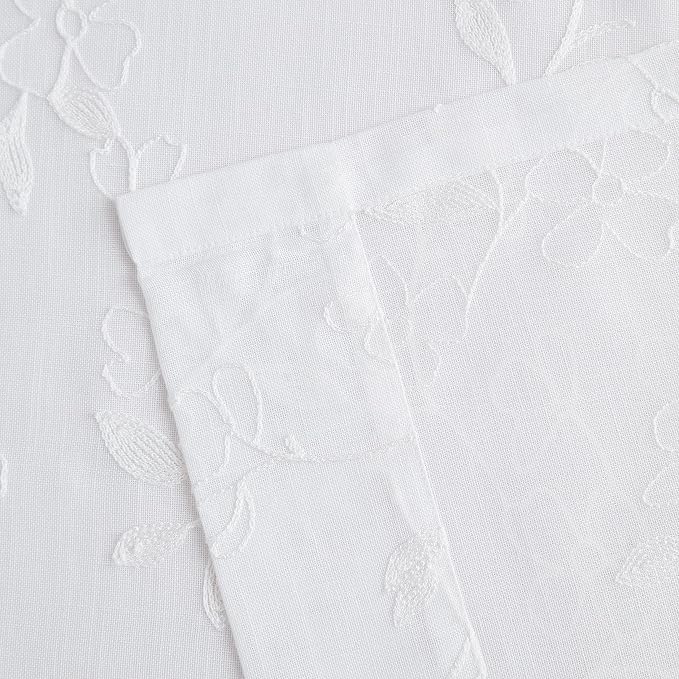 Vision Home White Floral Pinch Pleated Sheer Curtains Embroidered Leaf Patterned Rustic Light Filtering Window Treatment for Living Room Bedroom Pleat Drapes with Back Tab Hooks 40" Wx90 Lx2