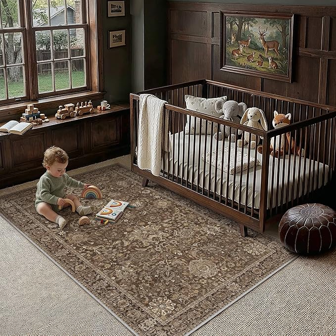 HUGEAR Area Rugs 4x6 Brown Washable Rug for Living Room Bedroom Neutral Vintage Rug Carpet Distressed Soft Durable Non Slip No Shedding for Indoor Dining Nursery Farmhouse