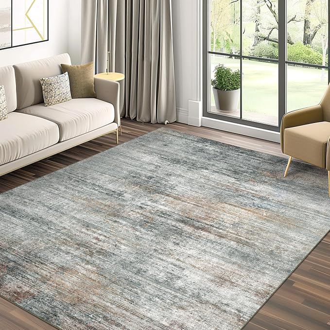 BEIMO Area Rugs 8x10 for Living Room Bedroom, Modern Abstract Machine Washable Rug, Large Soft Low Pile Floor Cover with Non Slip Backing for Dining Room, Ash Gray Brown