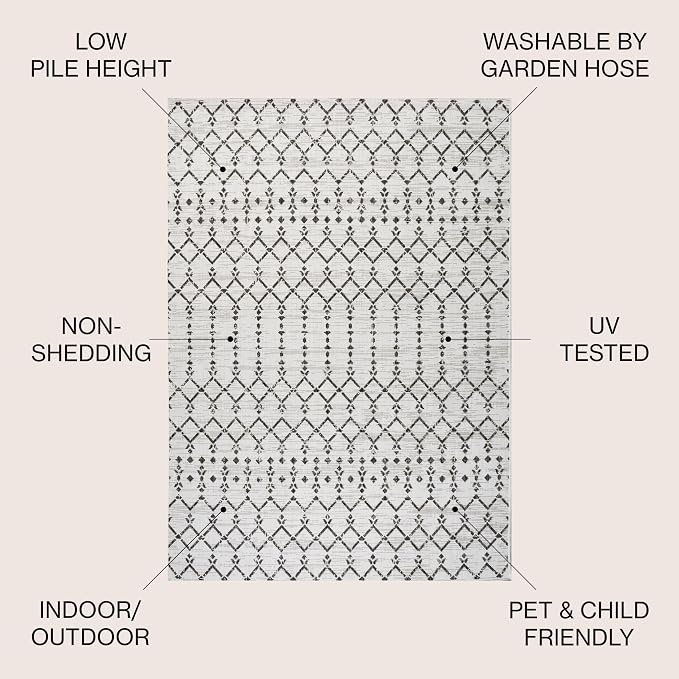 JONATHAN Y Moroccan Geometric Indoor Outdoor Round Area Rug 3 Ft Cream/Black, Ourika Textured Weave for Backyard, Patio, Porch, Easy-Cleaning, High Traffic, Pet-Friendly, Non-Shedding (SMB108I-3R)