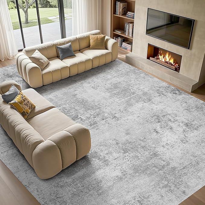 Tortania Area Rug Living Room Rugs - 8x10 Washable Large Soft Neutral Boho Moroccan Bohemian Farmhouse Rug Indoor Floor Carpet for Bedroom Under Dining Table Home Office Decor - Ivory Grey