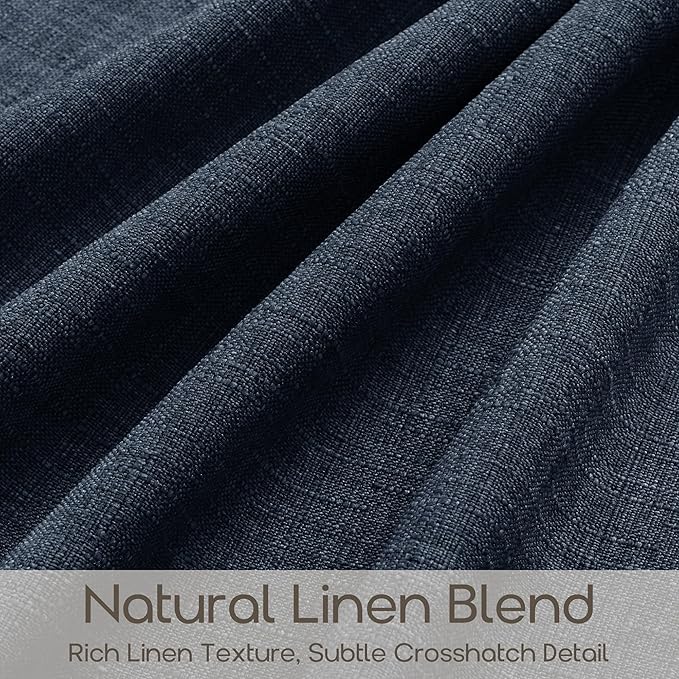 Navy Blue Thick Linen Curtains 108 Inches 2 Panels Set Modern Vintage Pinch Pleated Semi Sheer Drapes for Living Dining Room Back Tab Memory Trained Shaped Light Filtering Curtains 108 Inch Length