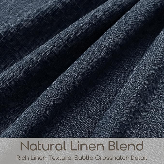 102 Inch Pleated Blue Curtains 2 Panels Set Navy Moody Light Filtering Linen Textured Window Pinch Pleat Drapes with Hooks Rings 102 Inches Semi Sheer Privacy Back Tab Curtains for Living Dining Room