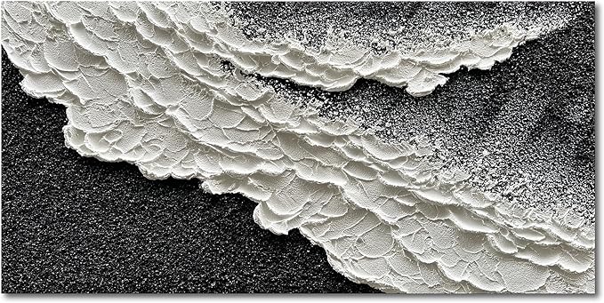 NANKAI 24x48 Inch Hand Painted 3D Ocean Wave Landscape Oil Painting Black and White Abstract Canvas Art Mural Family Wall Decoration Art