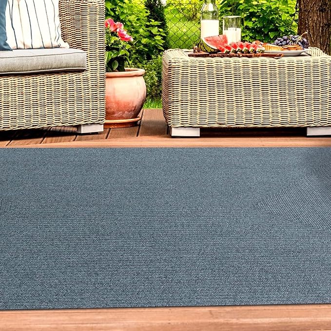 Superior Indoor Outdoor Area Rug, Handwoven Reversible Braided Home Decor for Living Room, Kitchen, Entryway, Patio, Front Porch, Deck, Modern, Boho, Farmhouse Style, 6' x 9', Lagoon Breeze