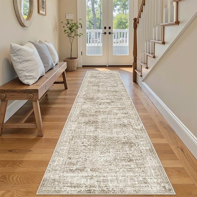 Soalmost Runner Rug 2x7 Washable Non-Slip Hallway Runner Rugs for Kitchen Bathroom Laundry Room Brown Vintage Floor Carpet Runners for Hallways Entryway