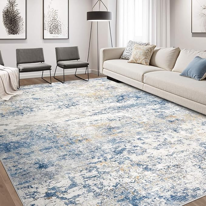 DMOYEST Area Rug Living Room Rugs - 8x10 Abstract Large Soft Indoor Washable Rug Neutral Modern Low Pile Carpet for Bedroom Dining Room Farmhouse Home Office - Blue