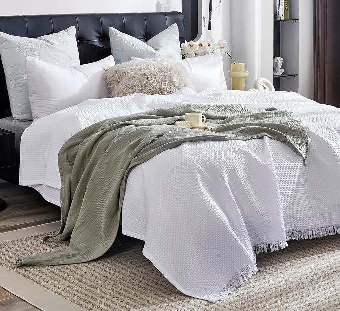 KyraHome 100% Organic Cotton Throw Blankets, 60"x80", Pre-Washed Plant Dyed, Lightweight Gauze Soft Muslin Blankets, Adults, Picnic, Travel, Summer, All Season, Sage Green