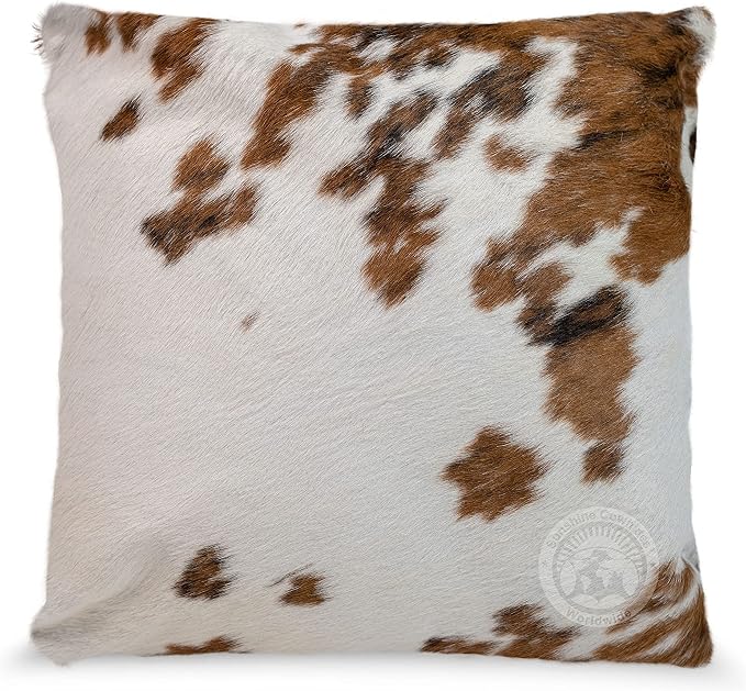 Sunshine Cowhides 100% Genuine Cowhide Pillow Cover - 20" x 20" Square Tricolor Decorative Cow Print Pillows w/Zipper Closure for Couch or Bed Decor (Pillow Filler Not Included) - 1 Piece