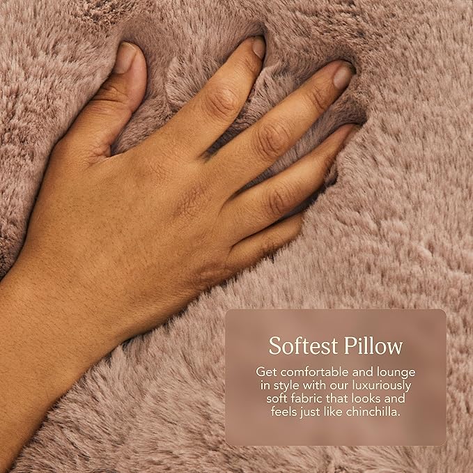 UnHide Squish Lumbar Pillow - Faux Fur Pillow - Extra Soft Throw Pillow - Rectangular Shaped, Polyester Fill - Machine Washable - Perfect for Living Room Or Bedroom - 10” x 18” - Taupe Ducky