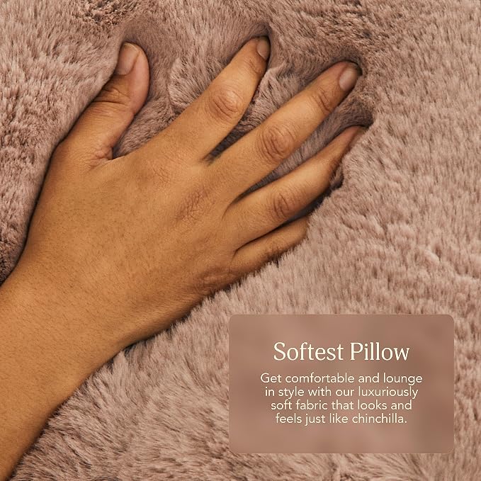 UnHide Squish Lumbar Pillow - Faux Fur Pillow - Extra Soft Throw Pillow - Rectangular Shaped, Polyester Fill - Machine Washable - Perfect for Living Room Or Bedroom - 10” x 18” - Greige