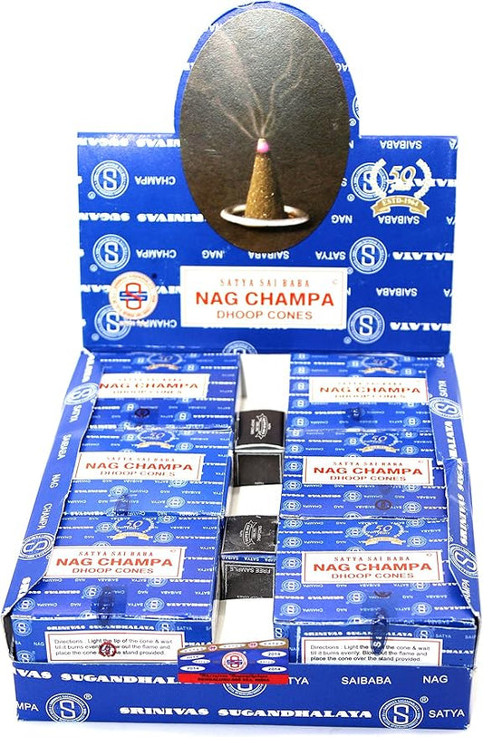 Shrinivas Sugandhalaya Satya Sai Baba Nag Champa Incense Dhoop Cones, 144 Cones