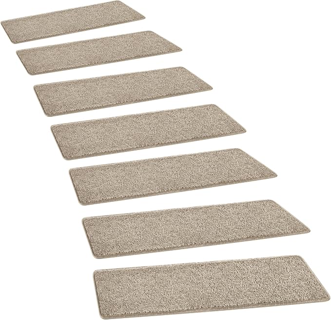 PURE ERA Carpet Stair Treads Tape Free Non Slip Indoor Stair Carpet Stair Protectors Pet-Friendly Non-Slip Skid Resistant Washable Reusable 8" x 30"(2 Pieces,Cream Gray)