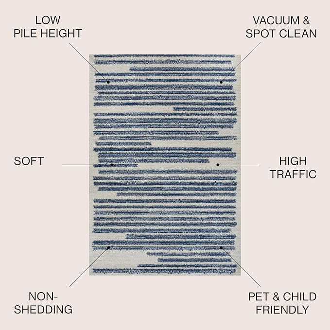 JONATHAN Y Khalil Modern Berber Stripe Cream/Navy Indoor Area Rug, 3x5, Contemporary, Bohemian, Easy-Cleaning for Living Room, Bedroom, Kitchen, Pet Friendly, Non-Shedding (MOH207E-3)