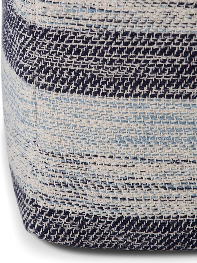 SIMPLIHOME Clay Square Pouf - 18 inch Wide Upholstered Cotton Ottoman in Dark Blue/Natural, Boho Footstool, Decorative Cube Pouf or Extra Seating for Living Room or Bedroom, Assembled
