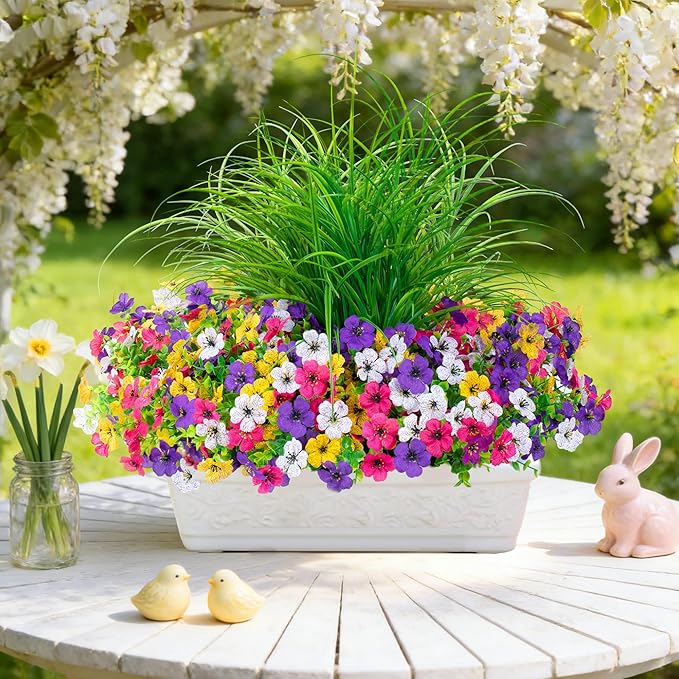 Artificial Flowers for Outdoors 14 Bundles UV Resistant Fake Flowers Daisy with Greenery Plants Faux Outdoor Flowers for Spring Summer Decoration Outdoor Faux Plants Home Window Porch Patio Yard