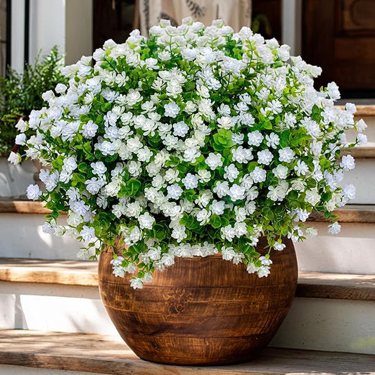 AXYLEX Artificial Flowers for Outdoors Fake Plants - 12 Bundles Faux Outside Greenery Boxwood No Fade Plastic Shrubs Fall Decor Farmhouse Home Garden (White)