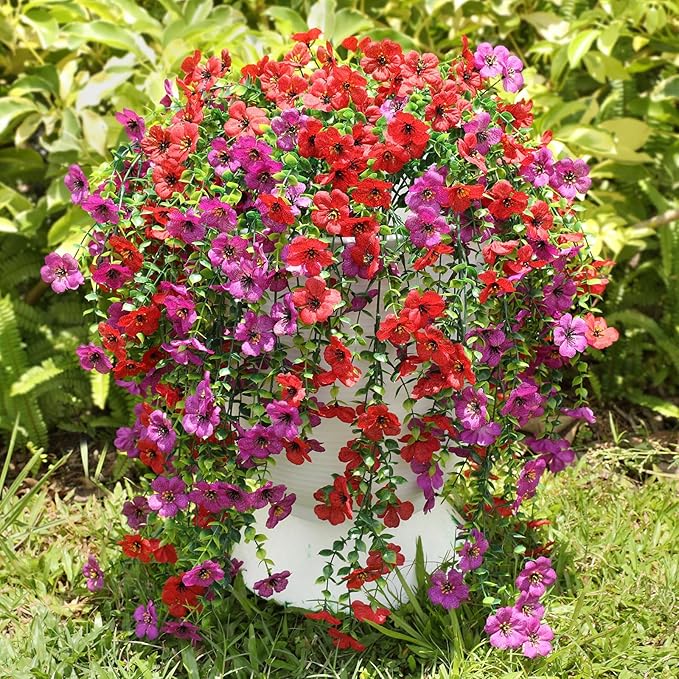 Artificial Flowers for Outdoors Spring Decor, 6 Bundles UV Resistant Realistic Faux Silk Hanging Flowers, Fake Plants for Planter Indoor Outside Garden Porch Patio Balcony Yard Farmhouse