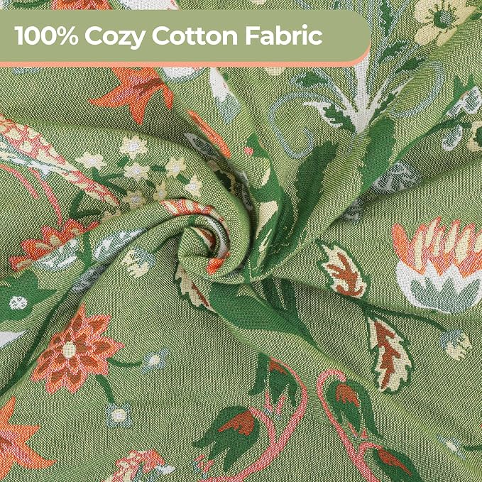 Boho Throw Blanket for Bed, 100% Cotton Ultra Soft Rustic Quilt King Blanket Florals and Animals Printed Farmhouse Decor Large Bed Blankets,90"×98" All Season Rustic Throw for Sofa Couch Chair