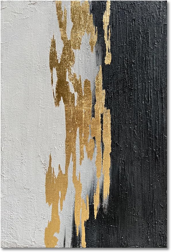 Hand-Painted Black and White Texture Abstract Art Modern Minimalist Home Office Wall Decoration Painting 36x24 inches