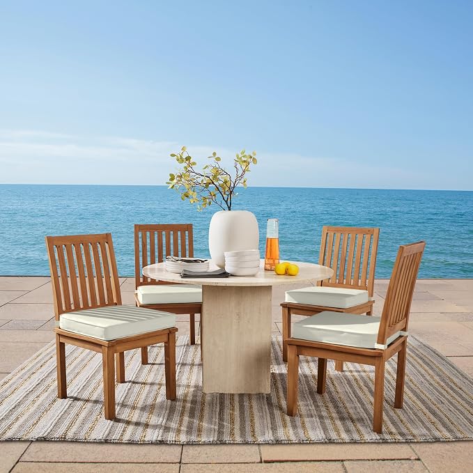 Arden 20x19 Luxury Foam Outdoor Double Welted Round Back Seat Cushion, Made with PROFOAM, Performance Fabric, Rain-Proof, Fade Resistant, Cream Woven Solid