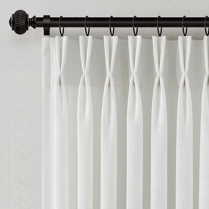 Linen Pinch Pleated Curtains 45 Inch Length 2 Panels for Kitchen Small Window Beige White Cream Semi Sheer Curtains Light Filtering Privacy Cottage Window Drapes Back Tab with Hooks Clip Rings
