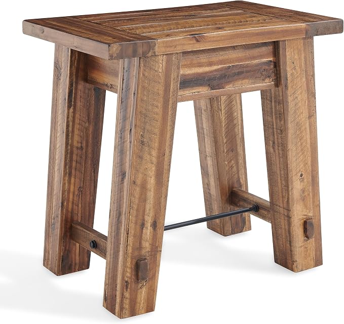 Alaterre Furniture Durango Solid Wood Side Table with Metal Accent, 27-Inch | Rustic Industrial Nightstand and End Tables, Storage Shelf, Metal Accent, Natural Grain, for Living Room, Bedroom, or Office