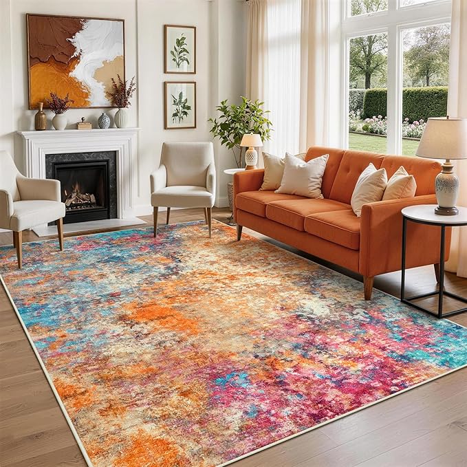 6x9 Area Rugs for Living Room Rug Washable: Abstract Rug for Dining Room Bedroom Carpet Non Slip 6 by 9 Indoor Modern Nursery Home Office Colorful