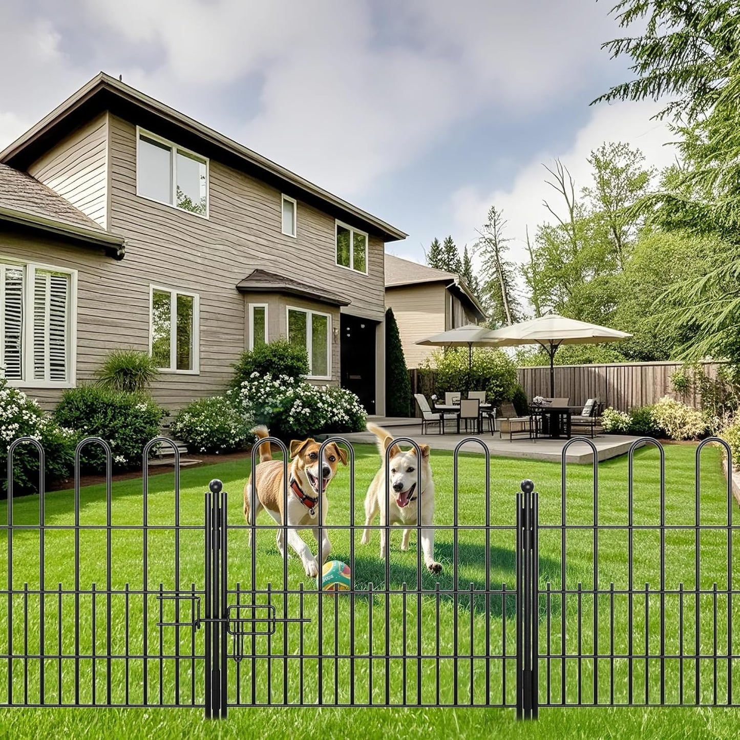 5 Panels Decorative Garden Fence with U-Shape and Latch Gate, 24.01in (H) X 10.04ft (L) Dog Fence Outdoor for Yard Security, Garden Fencing Includes Deep Stakes