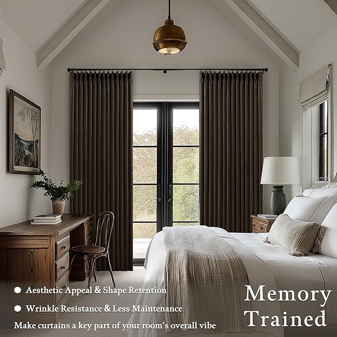 Chocolate Brown 84 Inch Blackout Pinch Pleated Curtains 2 Panels for Living Room Darkening Thick Linen Textured 100% Black Out Pinch Pleat Light Blocking Noise Reducing Bedroom Drapes 84 Inches Long