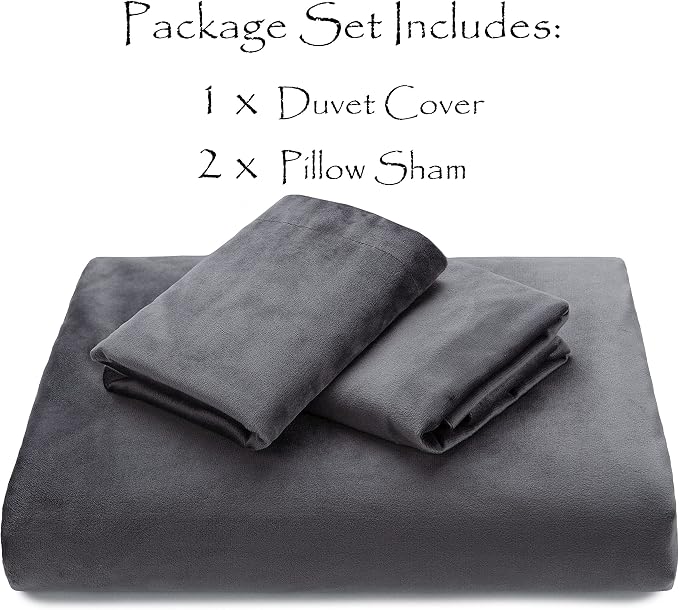 Chanasya Premium Velour Velvet Duvet Cover Set - Duvet Cover (104” x 90”) & 2 Pillow Shams (20” x 36”) - 3-Piece Set - Dark Gray, King Size