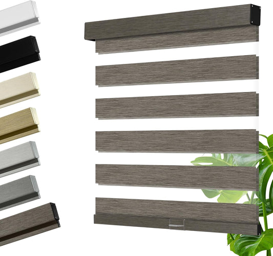 Cordless Zebra Blinds for Windows, Blackout Interior Blinds,Easy to Install,UV Protection,for Offices and Home,Custom Roller Shades, Mousse Dark Bown,62" W x 88" H