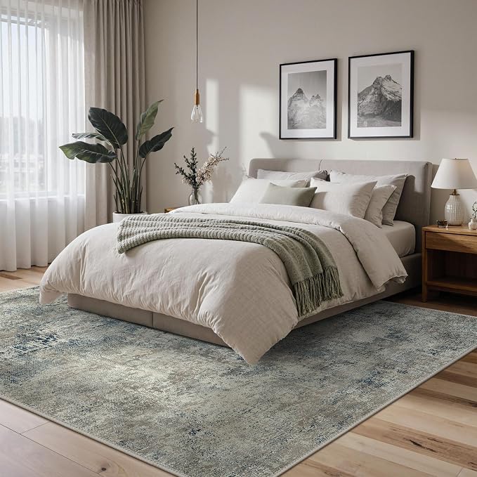 BEIMO Area Rugs 8x10 for Living Room Bedroom, Modern Abstract Machine Washable Rug, Large Soft Low Pile Floor Carpet with Non Slip Backing for Dining Room, Light Gray Blue