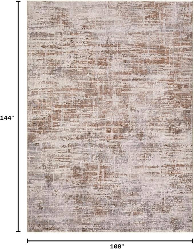 UERMEI 9x12 Washable Area Rug for Living Room: Modern Neutral Abstract Large Soft Low Pile Carpet Non-Slip Pet Kids Friendly Indoor Decor for Bedroom Dining Room Home Office Nursery Blue Brown