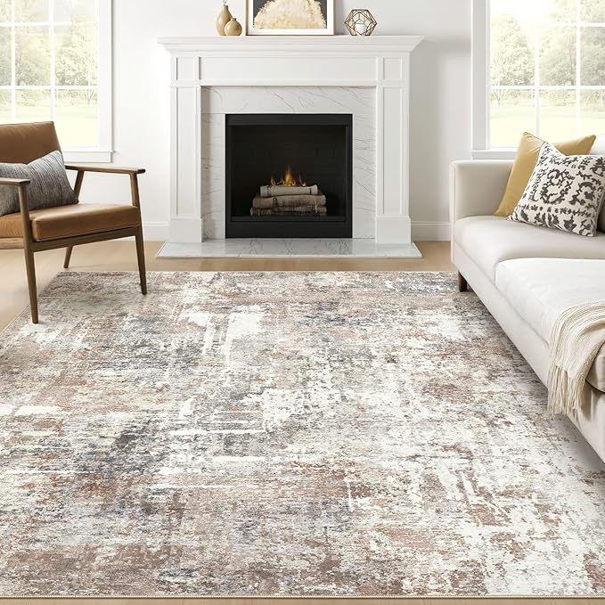 Square Rug 8x8 Living Room: Large Washable Abstract Modern Soft Area Rug Stain Resistant Indoor Floor Non-Slip Accent Carpet for Bedroom Nursery Playroom Dining Room Office Dorm Home Decor- Brown