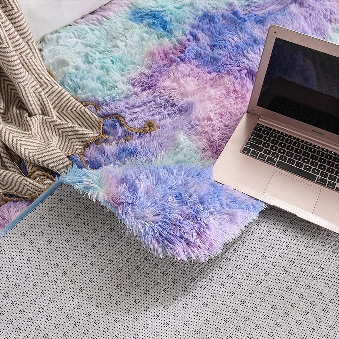 A Nice Night Shaggy Fluffy Faux Fur Area Rug Door Mat,Tie Dye Style,Softest, Luxurious Shag Carpet Rugs for Bedroom, Living Room, Luxury Bed Side Plush Carpets, Rectangle (Light Purple, 3' x 5')