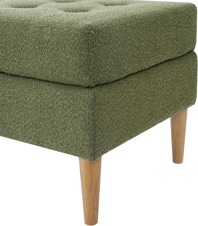 Christopher Knight Home Dalla Boucle Upholstered Ottoman Coffee Table, Small Living Room Sofa Footrest, Wooden Rectangular Ottoman Footstool, Guest Extra Seat, Olive Green
