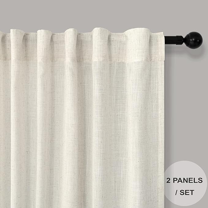 Pitalk 120 Inches Long Curtains for Living Room 2 Pieces Window Panels Cream Ivory Colored Curtains for Bedroom Dining Room Villa Hallway Hall Divider Natural Linen Sheer Drapes 38x120 10FT Length